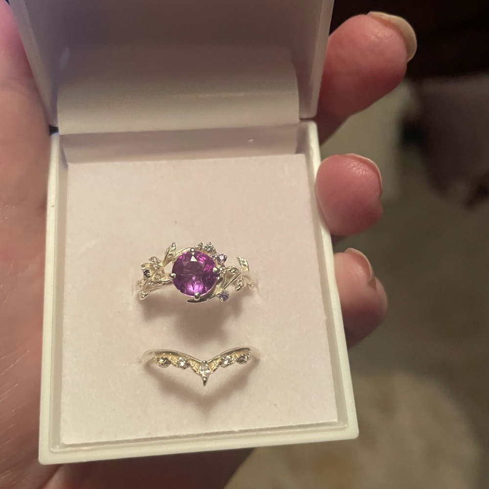 Elegant Sterling Silver with Alexandrite Ring Set Size 7